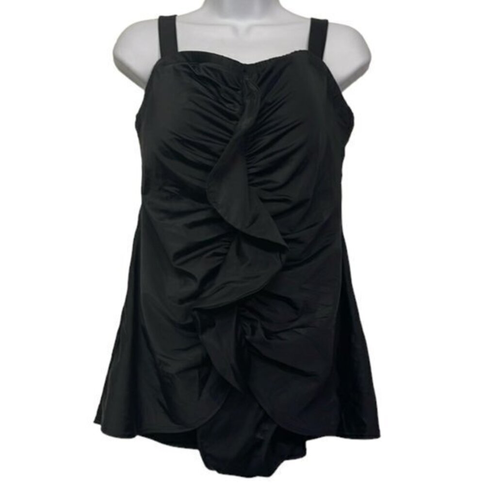 Plus Size Avenue Black Ruffle Swimdress Swimsuit Size 18 EUC #3327